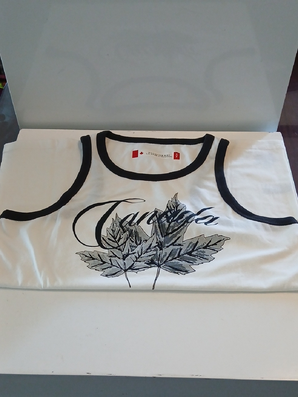 White Tank Top with Black Trim and  Iconic Maple Leaf Graphic NWT